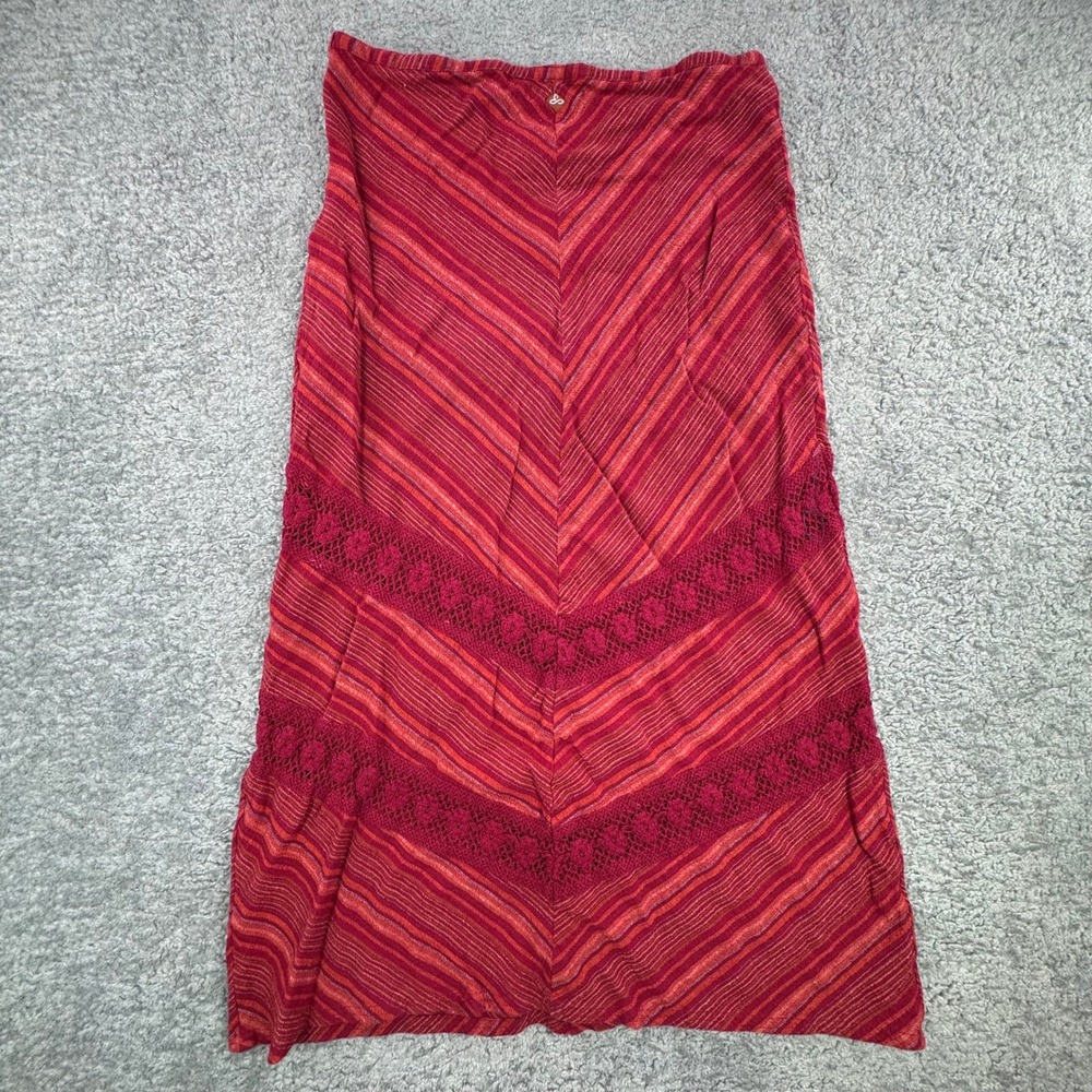 Prana Womens Red Orange Striped Chevron Crochet Lace Midi Skirt W3GINN115 Size 8 - Picture 5 of 10